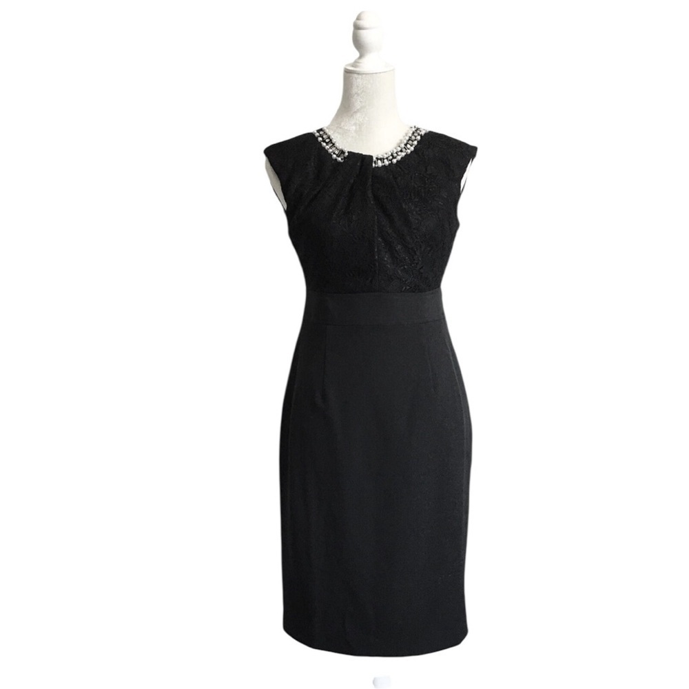 London Times Embellished Neck Lace Sheath Dress Elegant Black Sleeveless Size 12 - Picture 8 of 8